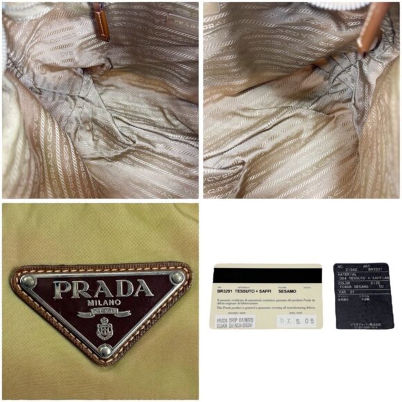 Prada One Shoulder Bag Triangle Logo Hobo Soho Khaki Brown Tessuto Nylon - Picture 8 of 12